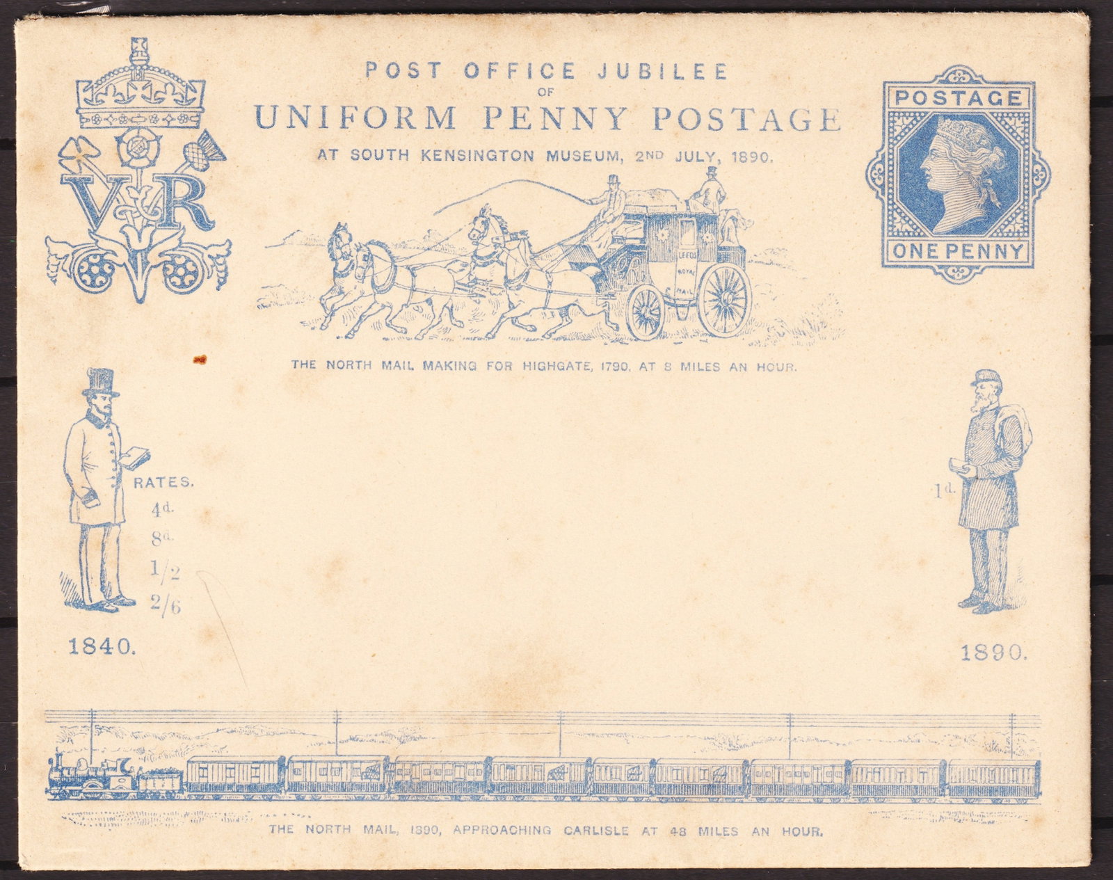 1890 HK Great Britain Penny Post Jubilee 1d Blue Cover and Card (1 of 2)