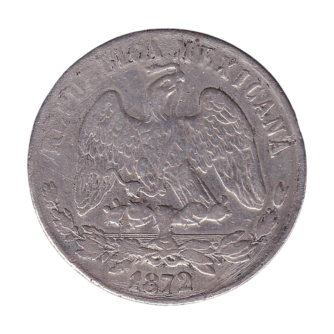 1872-P Mexico 1 Peso KM408 Chihuahua Mint Silver Dollar: Issued in 1872 during the Second Mexican Republic, this original 1 Peso is catalogued as KM408 and was struck at the Casa de Moneda de Chihuahua, one of Mexico's historic provincial mints. Composed of