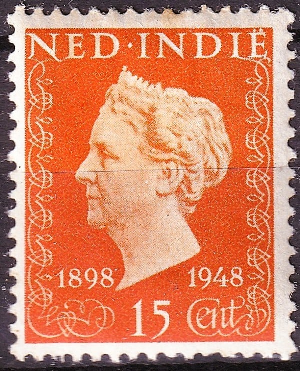 1948 Netherlands Indies Scott 291 15c Queen Wilhelmina Jubilee (1 of 2)