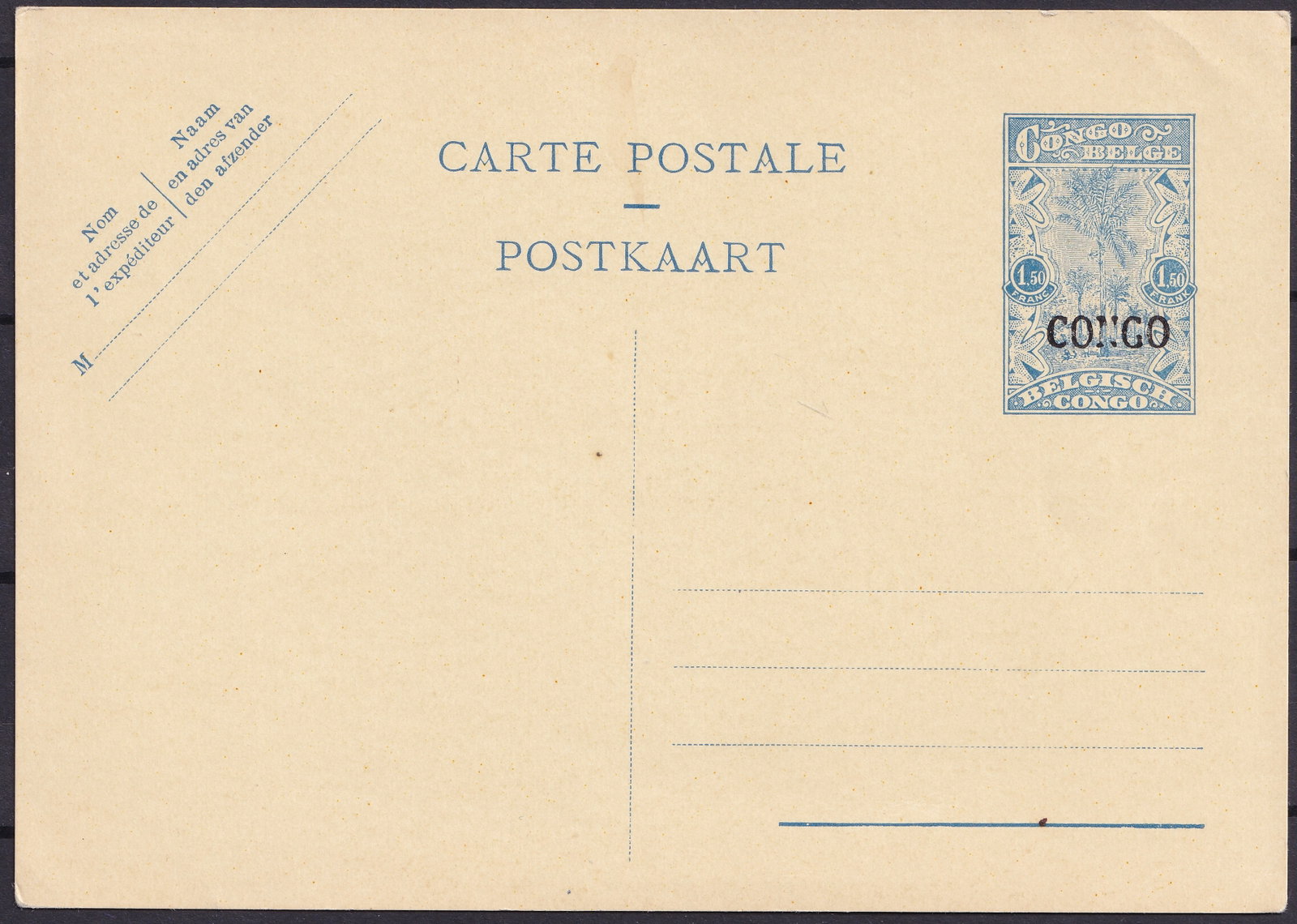 Belgian Congo 1.50 Franc Postal Card Overprinted Congo Mint (1 of 2)