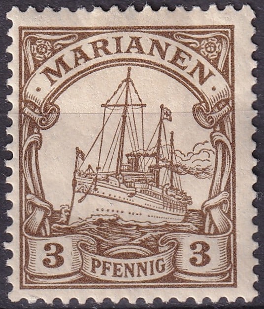 1901 Mariana Islands SG 13 3Pf Yacht Unwatermarked (1 of 2)
