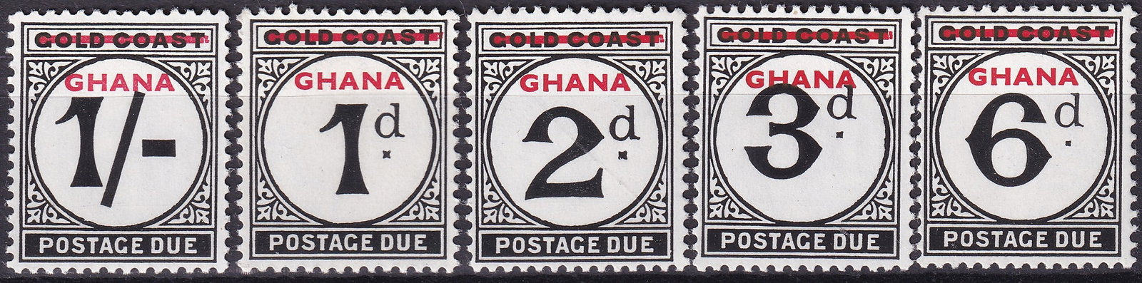 1958 Ghana Numerals Postage Due Set Scott J1 J2 J3 J4 J5 (1 of 2)