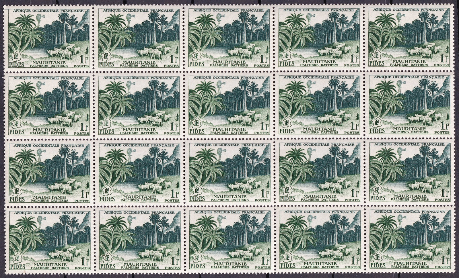 French West Africa 1956 Scott 65 1Fr FIDES Mauritania Sheet MNH (1 of 2)