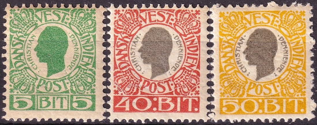 1905 Danish West Indies SG 51 55 56 Christian IX Colonial Set (1 of 2)