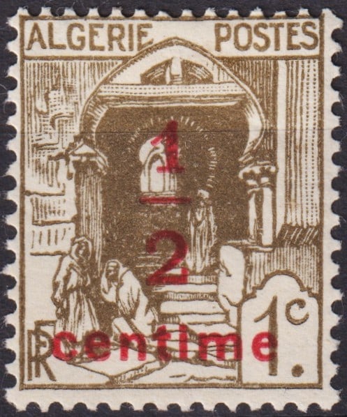 French 1926 Algeria Newspaper Stamp ½c on 1c Brown, Scott P2: Issued in 1926 for use in French colonial Algeria, this scarce provisional newspaper stamp represents the adaptation of local postal needs through surcharges on existing issues. The original 1 centime