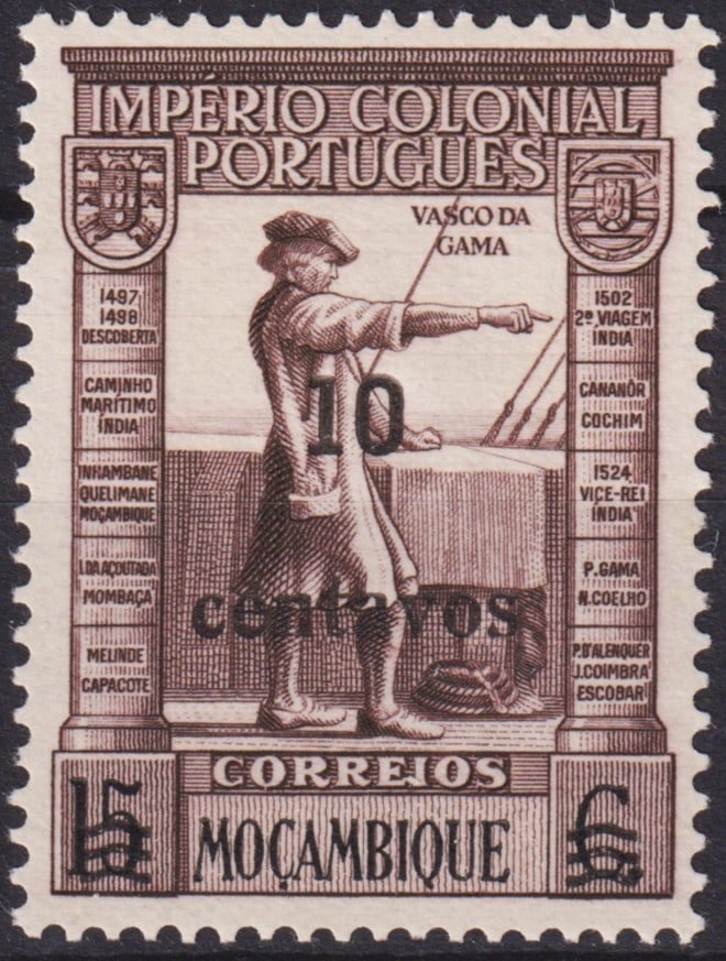 Mozambique 1946 Colonial Empire Vasco da Gama 10 Centavos Surcharge (Scott 301) (1 of 2)