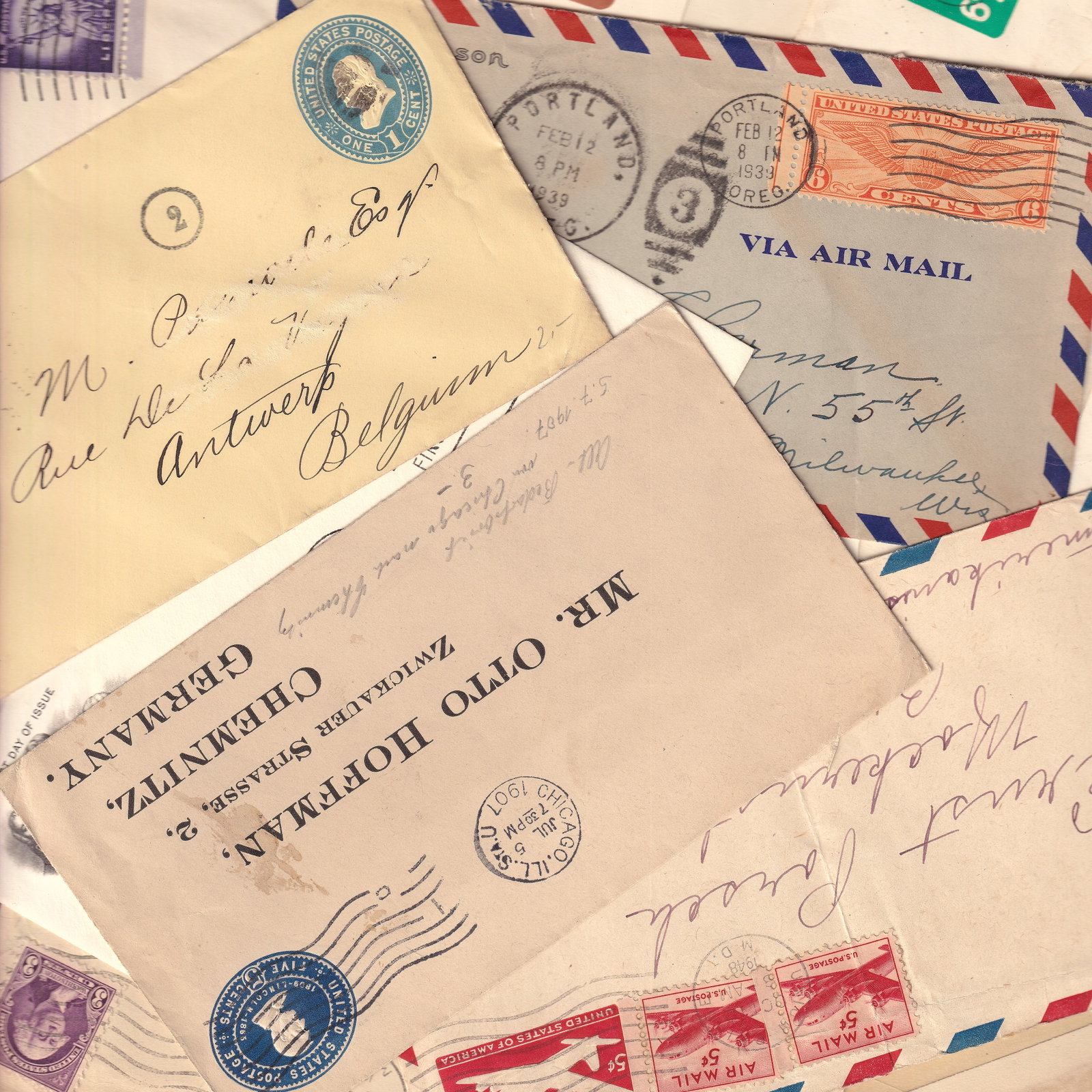 1900s United States And Europe Postal History Covers 30 Items Collection: This lot comprises a representative group of thirty postal history items including envelopes wrappers and postcards from the twentieth century primarily originating from the United States with additio