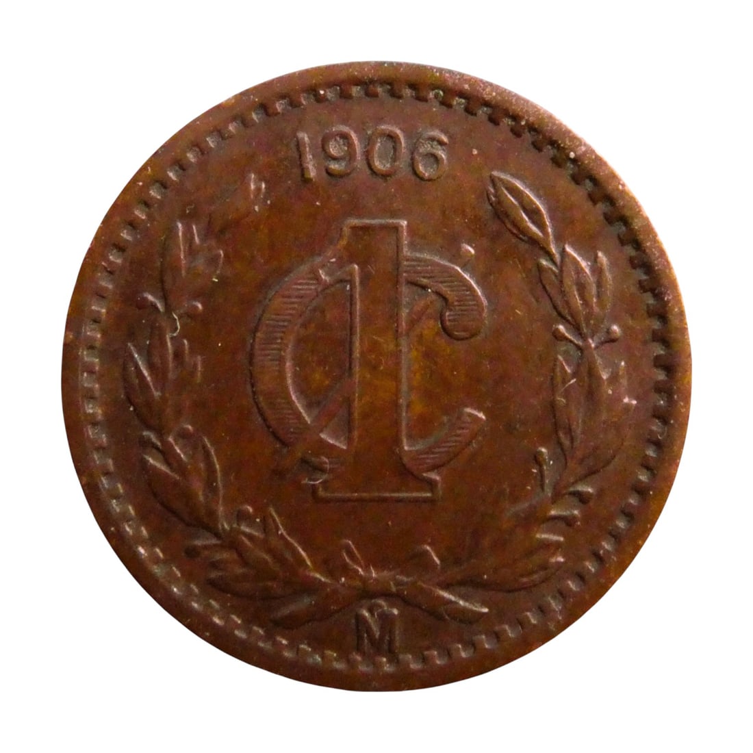 1906 M. Mexico Centavo, Reduced Size, Mexico City Mint, MS(60-62): This scarce 1906 Mexican 1 Centavo coin, minted in Mexico City, stands out as a reduced-size variety issued during the early 20th-century monetary reform. Struck in copper with a total weight of 3 gra