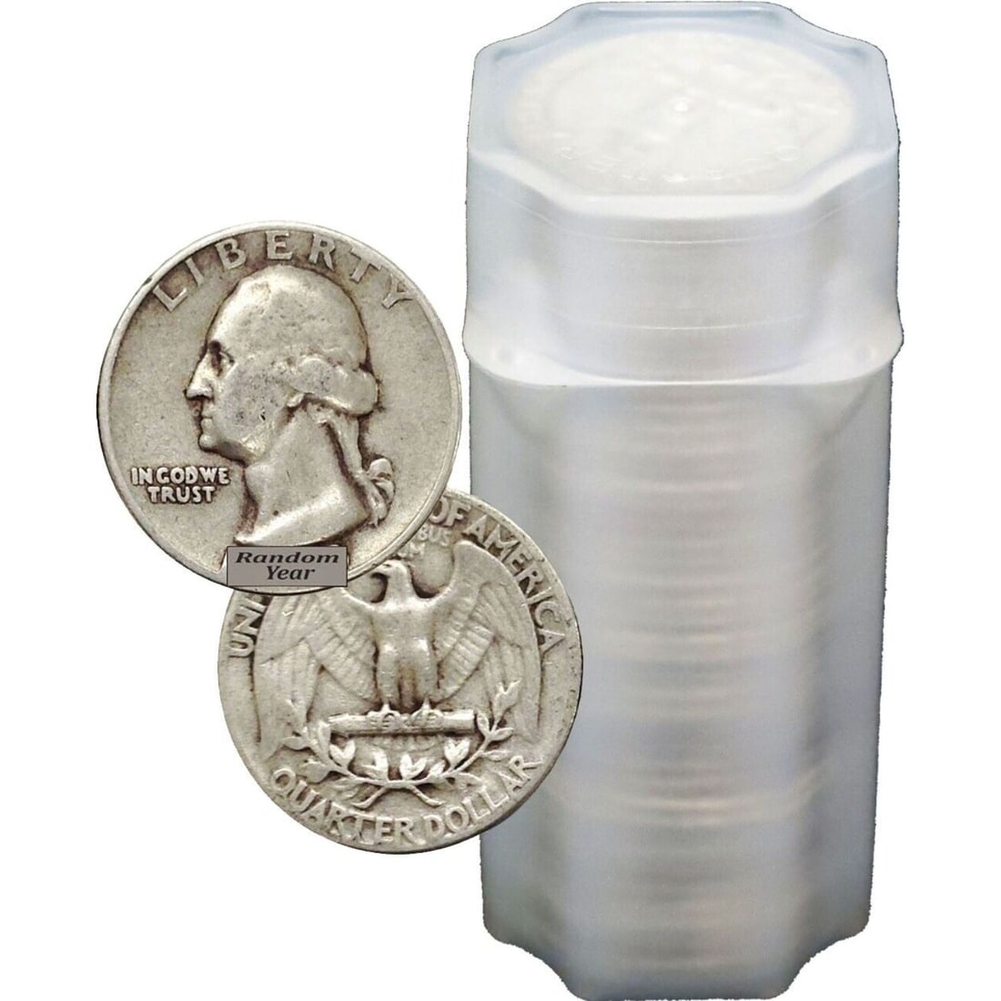 Roll Of 40 ($10 Face Value) 90% Silver Washington Quarters Full Dates (1 of 1)