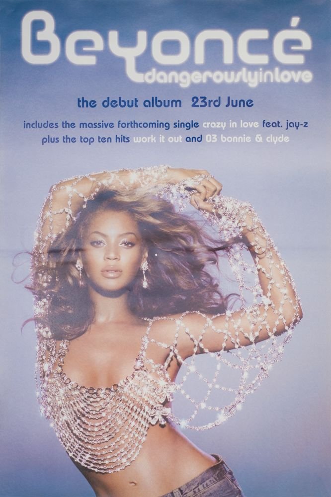 Beyonce Dangerously In Love Original Promotional Poster: Dangerously in Love is the debut album by American Singer/Songwriter Beyonce, released in June 2003. The album debuted at No 1 on the US Billboard 200 and topped the UK Album Charts for 5 weeks. Singl