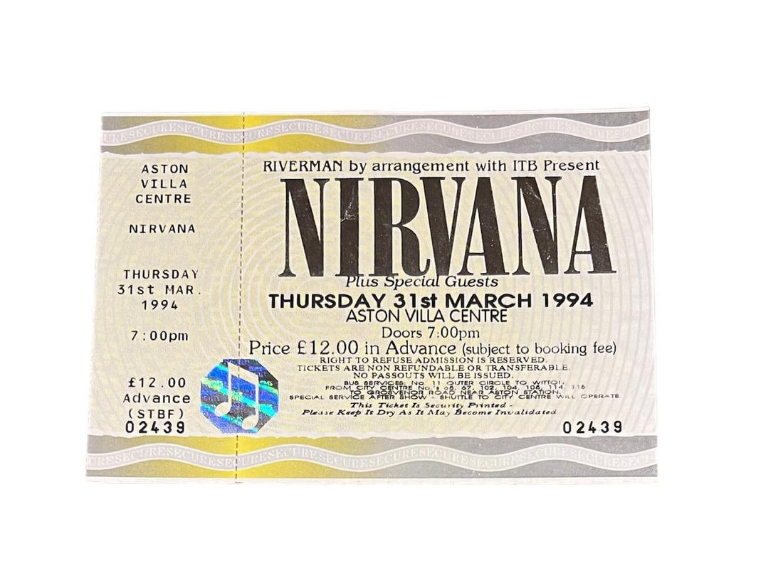 Nirvana Unused Ticket 31st March 1994 (1 of 1)