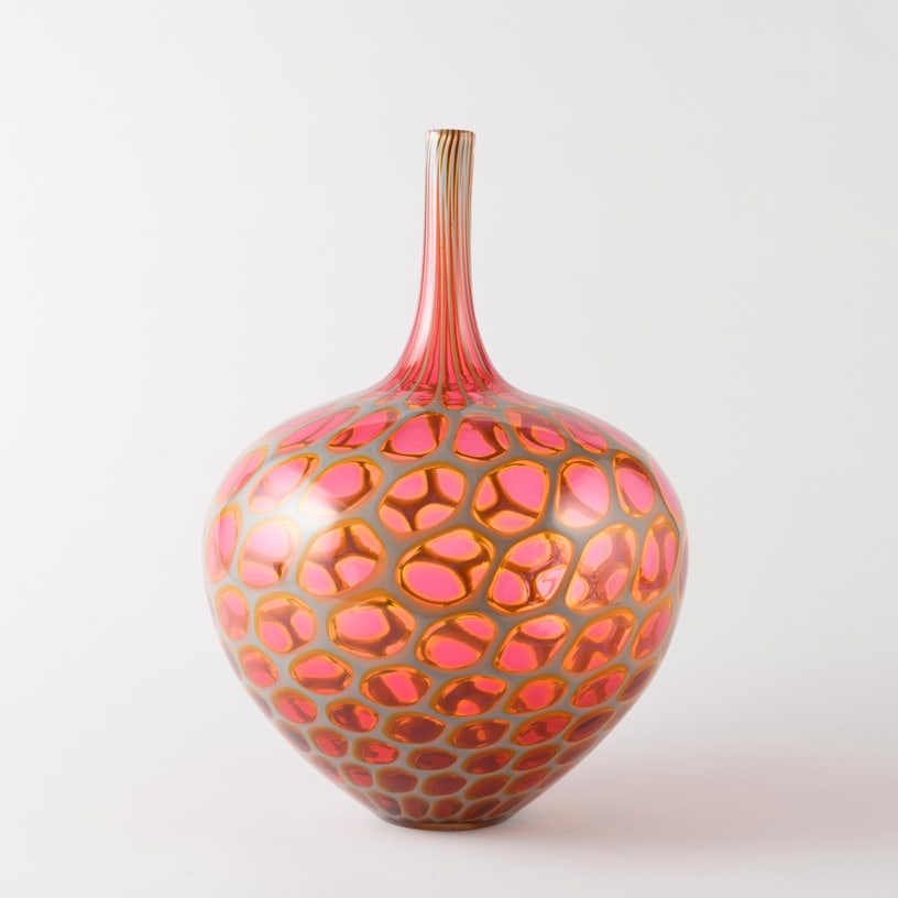 Sam Stang with Kaeko Maehata, Jessie Oblon, Aya Oki, Corey Pemberton, Evan Seeling: This exuberant vessel is more than a beautiful example of murrini glass -- it is a tangible record of glassmaking as a collaborative art form. Created during the 2026 Glass Art Society celebration at