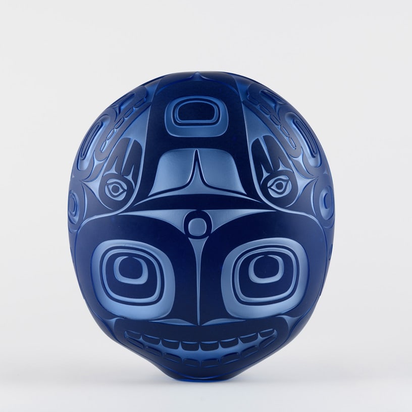 Preston Singletary 'Winter Spirit Globe Rattle': Few artists have changed the possibilities of contemporary Indigenous glass as profoundly as Preston Singletary. Winter Spirit Globe Rattle is a commanding example of Singletary's fusion of blown