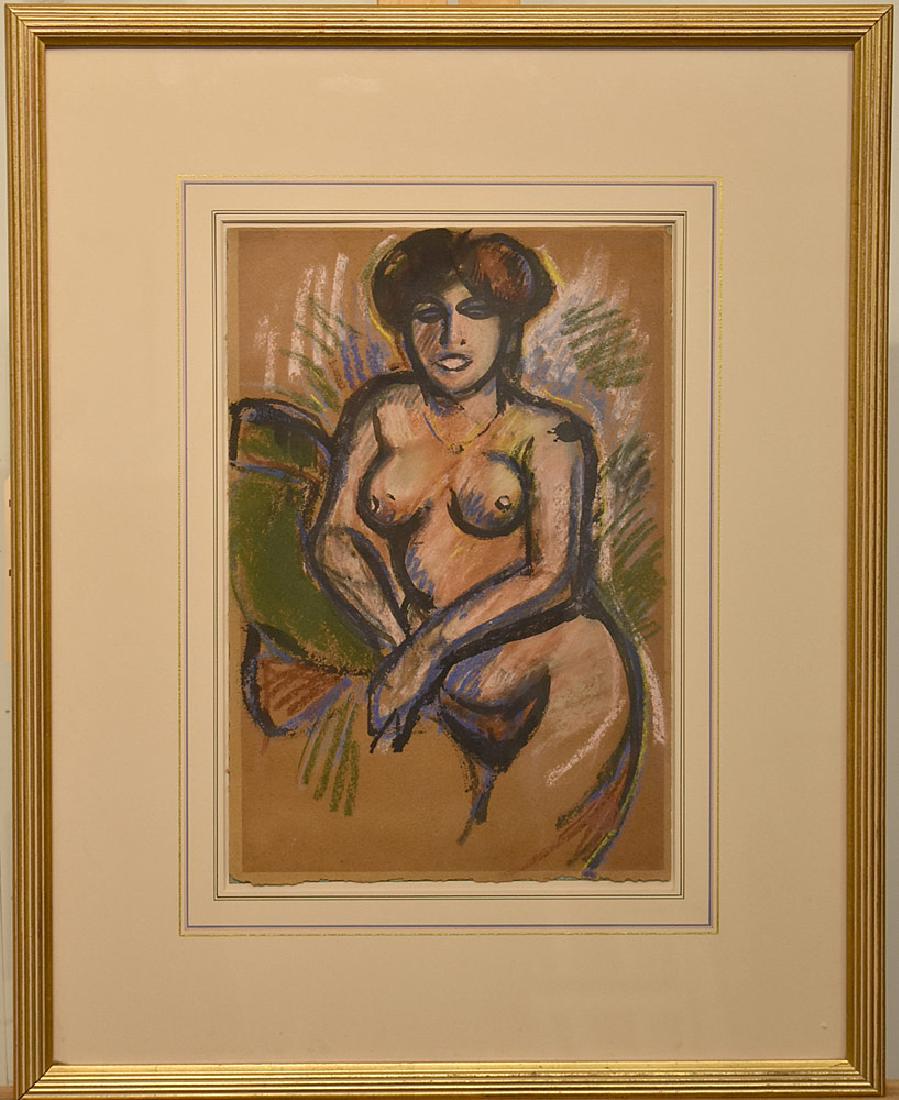 John Duncan Fergusson Chalkstick, Nude Study: John Duncan Fergusson (Scottish, 1871-1961). Chalkstick and ink on paper, nude study. Framed under glass. Mat opening: 14-3/4 x 10 in. Provenance: Christies, London, 2000.