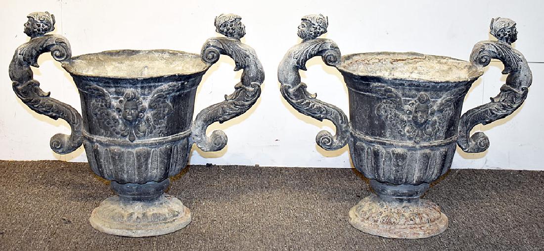 Pair of Cast Lead Figural Garden Urns (1 of 3)