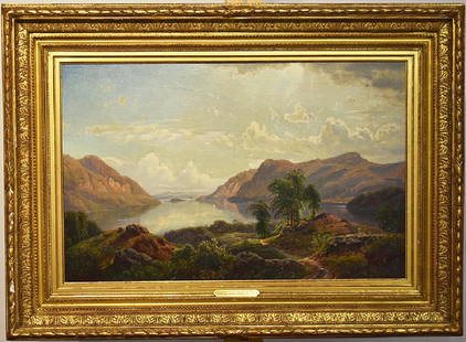 Edmund Darch Lewis Oil on Canvas, Landscape: Edmund Darch Lewis (American, 1835-1910). An oil on canvas landscape titled "Bannerman's Island on the Hudson River, 1860". Signed and dated lower left. Exhibited Woodmere Art Museum, March 10-May 5,