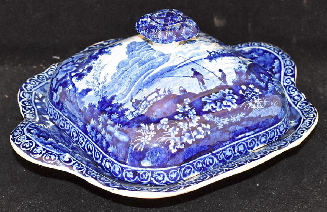 Staffordshire Blue Transferware China Tureen (1 of 3)