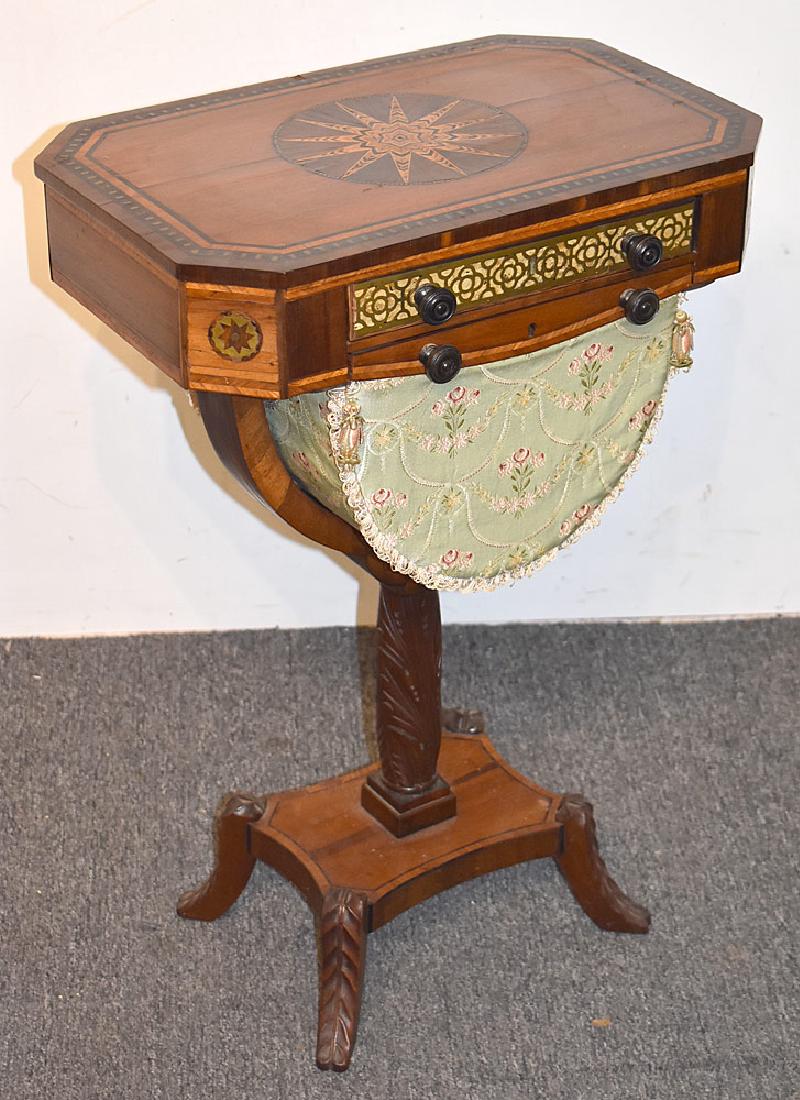 19th C. English Inlaid Mixed-Wood Sewing Stand (1 of 4)