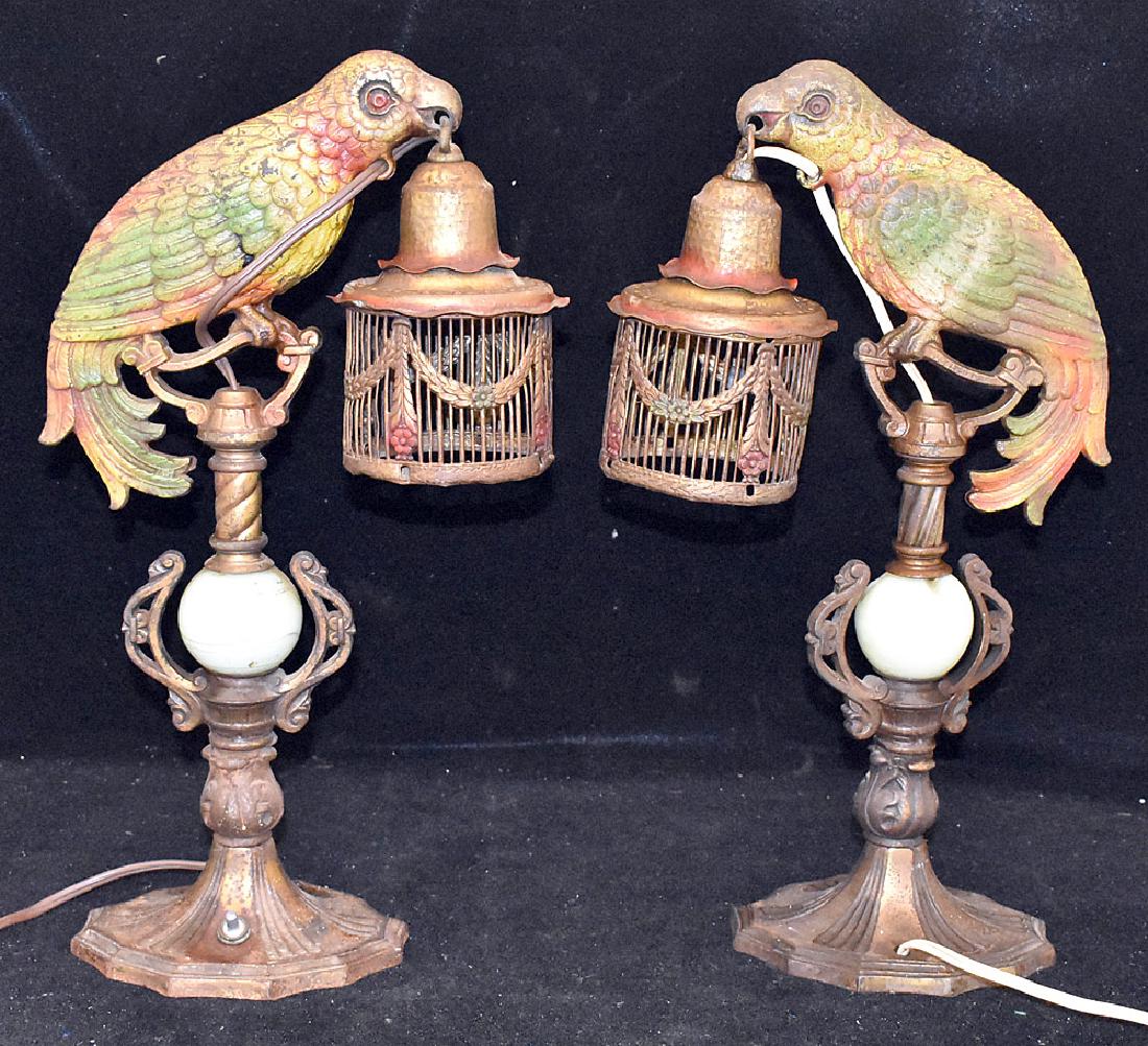 Pair of Cold Painted Metal Parrot Boudoir Lamps (1 of 3)