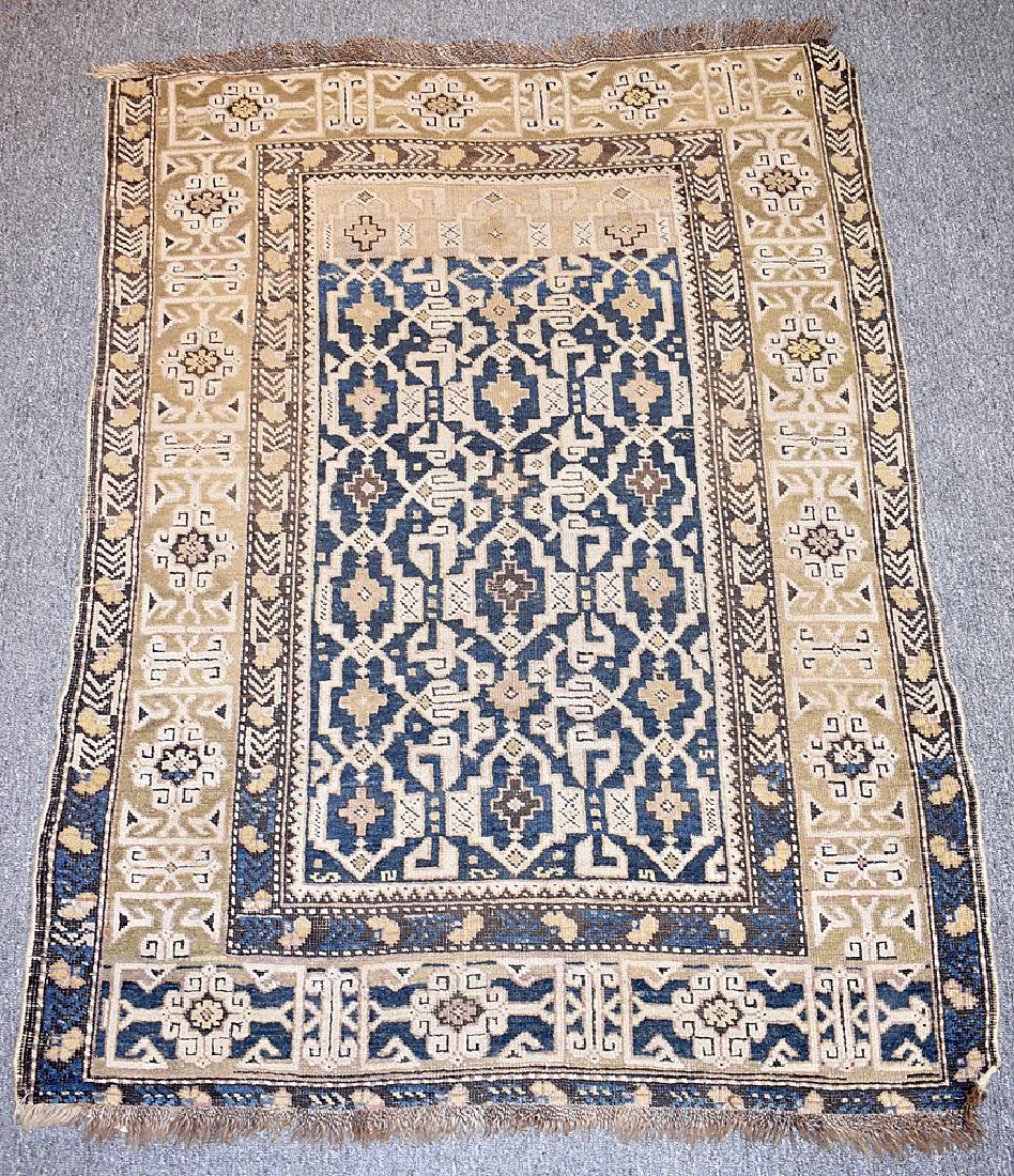 Caucasian Area Carpet in Blue & Beige, 56-1/2 in x 44 (1 of 4)
