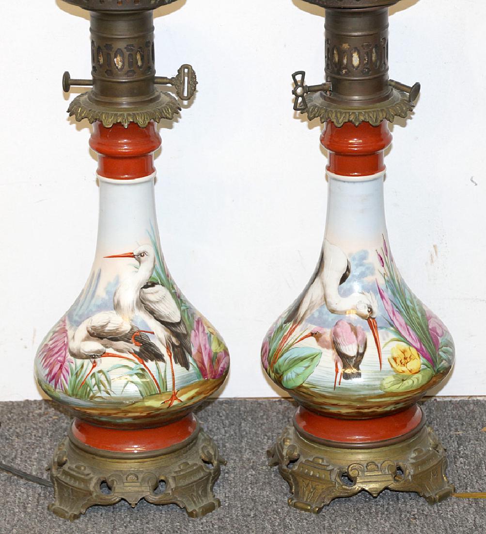 Pair of Victorian Hand-painted Oil Lamps (1 of 4)