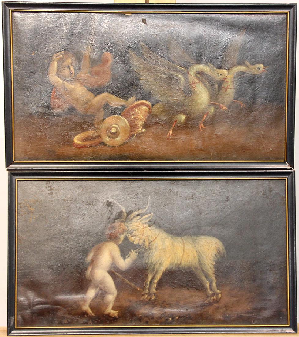 Pr. of Italian School Oils on Paper, Cherub Scenes (1 of 3)