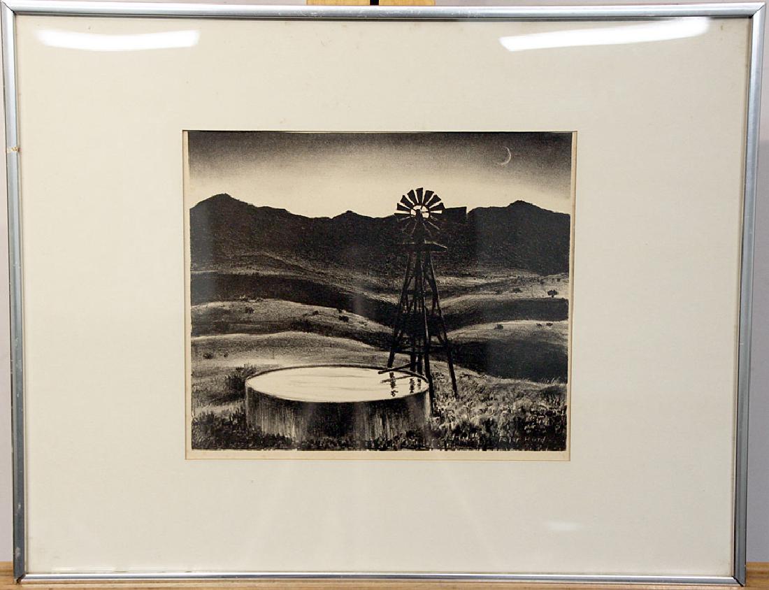 Peter Hurd Lithograph, Windmill Landscape (1 of 2)