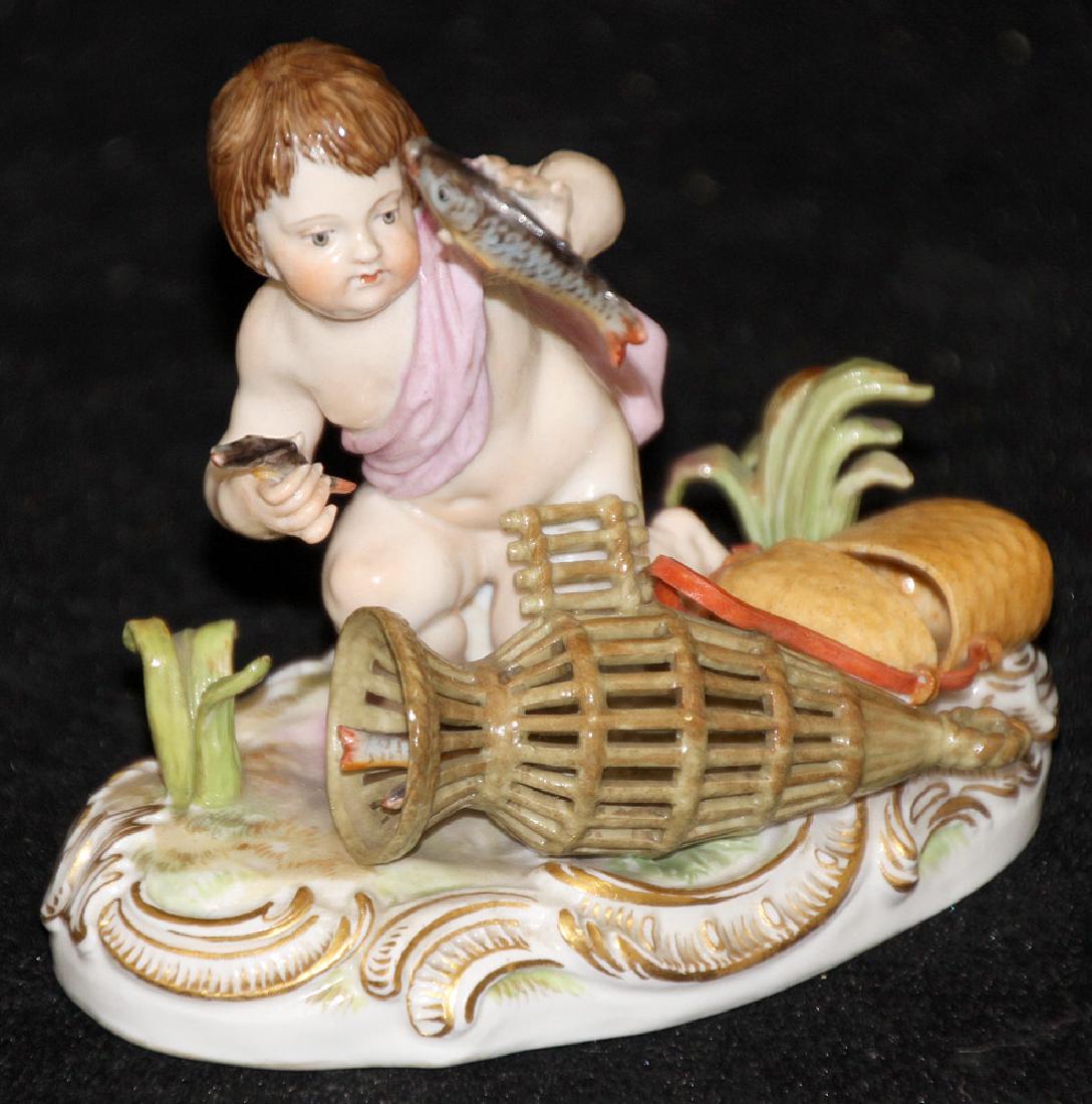 Meissen Porcelain Figure: Putto with Fish Basket (1 of 3)