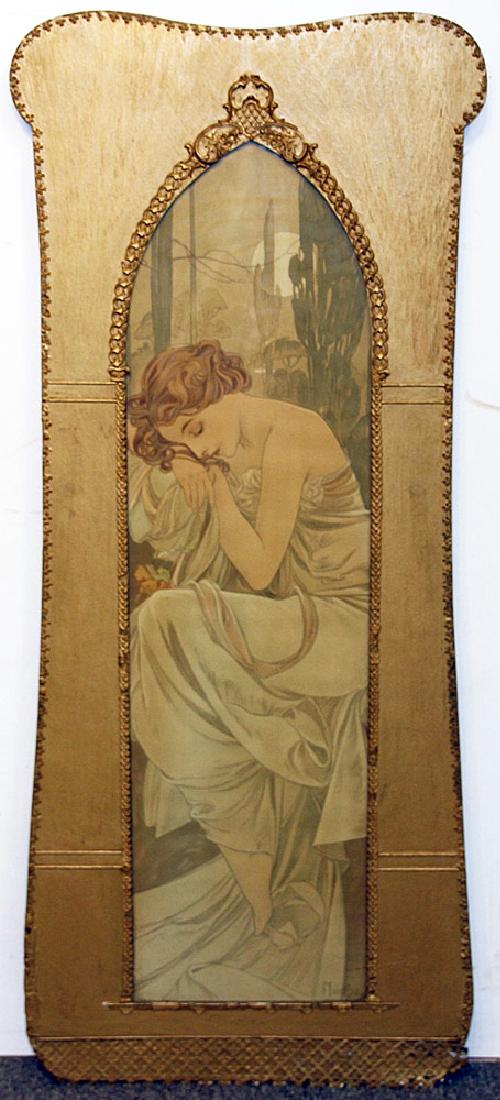 Alphonese Mucha Color Lithograph, Standing Woman (1 of 3)