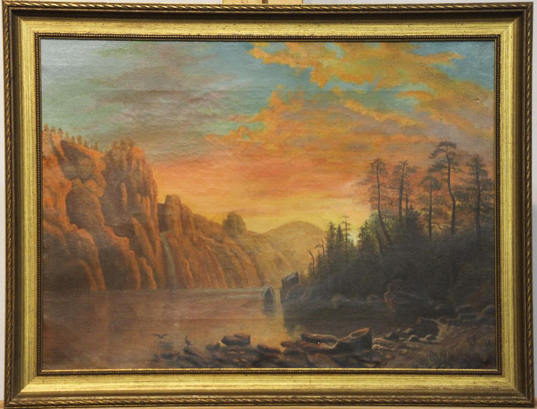 Oil on Canvas, Landscape with Lake at Sunset (1 of 4)