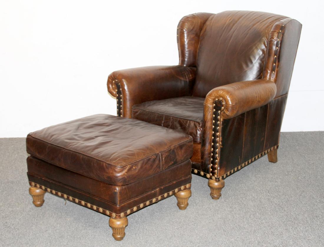 Wesley Hall Leather Lounge Chair and Ottoman