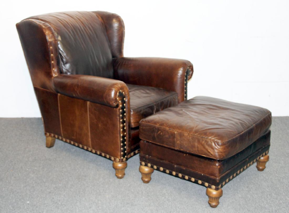 Wesley Hall Leather Lounge Chair and Ottoman