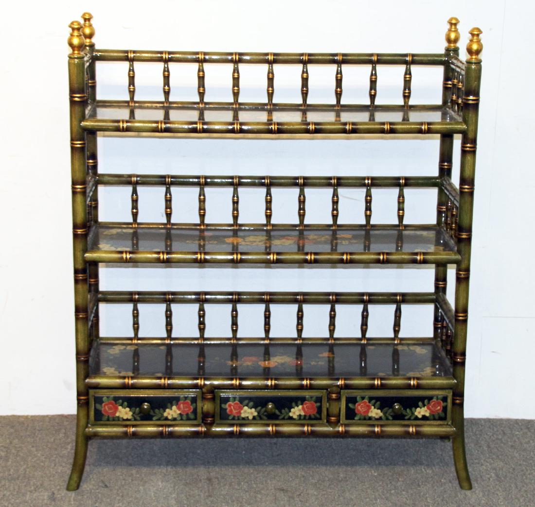 Decorator Floral-painted Faux-Bamboo Etagere (1 of 3)