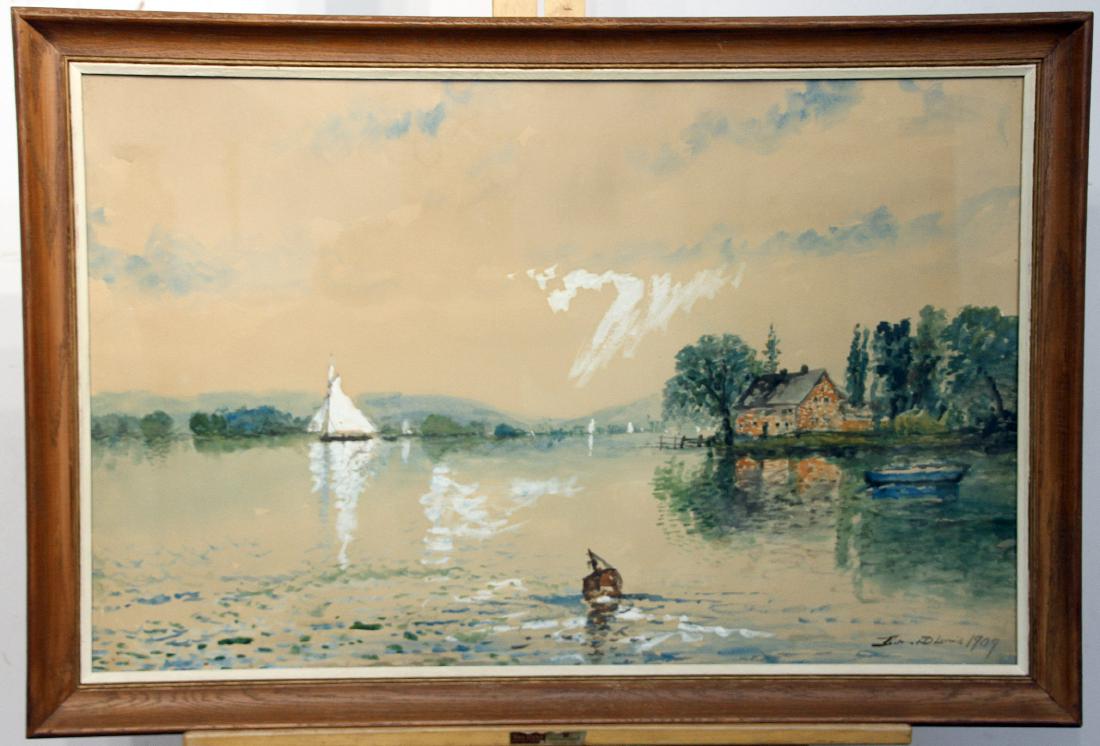 Edmund Darch Lewis Watercolor/Gouache, Harbor Scn (1 of 3)