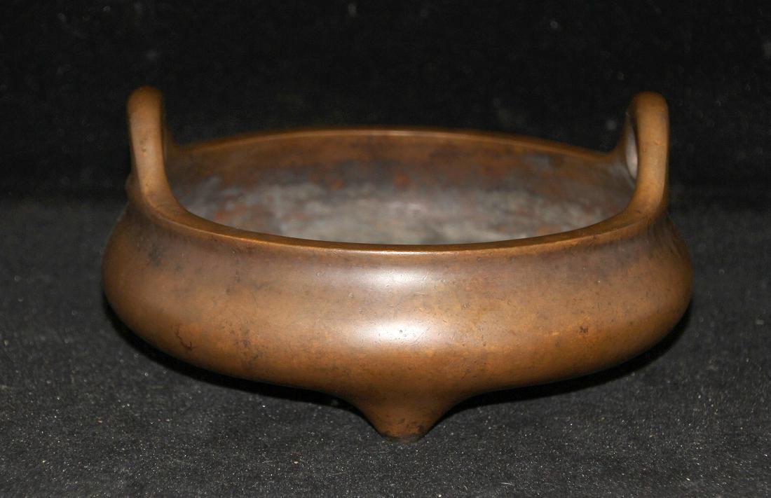 Chinese Bronze Censer with Impressed Mark: A Chinese bronze censer with impressed mark on base. 4H x 8DIA in.