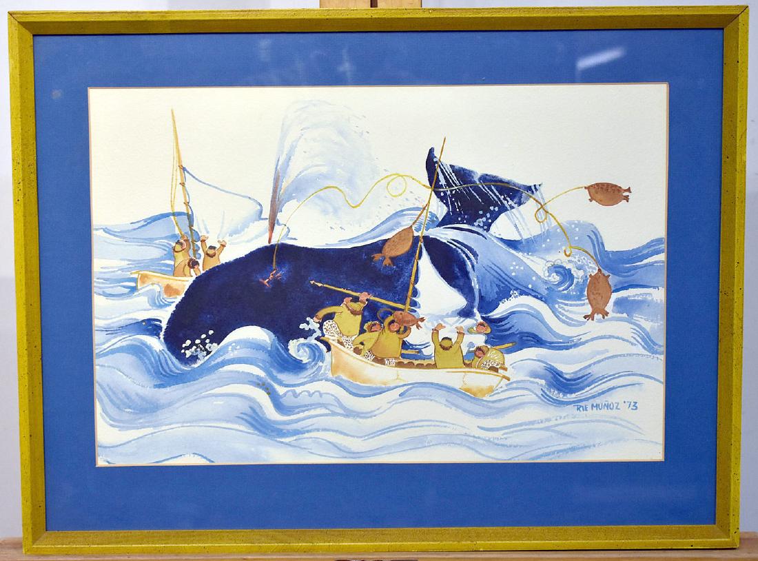 Rie Munoz. Watercolor, Whaling Scene (1 of 3)