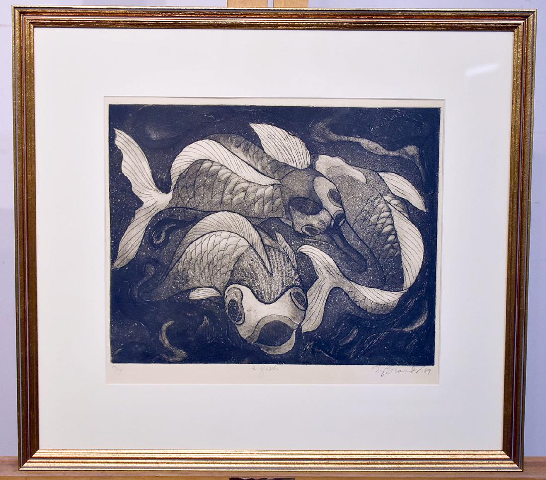 Ruth Brandt. Etching, 3 Fish (1 of 2)