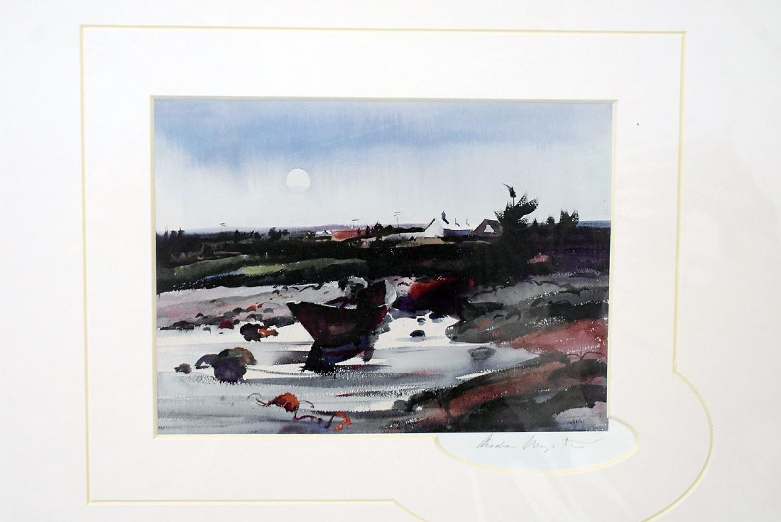 Signed Andrew Wyeth Print, Moonrise: Andrew Wyeth (American, 1907-2009). A pencil signed print titled "Moonrise". Matted but unframed. Mat opening: 5-1/2 x 6-1/2 in.