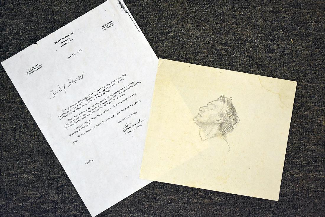 Attrib. Andrew Wyeth. Pencil Sketch, Portrait (1 of 3)