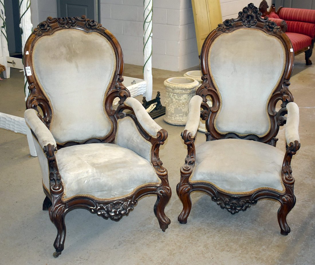 Pair of Victorian Rococo Carved Arm Chairs (1 of 3)
