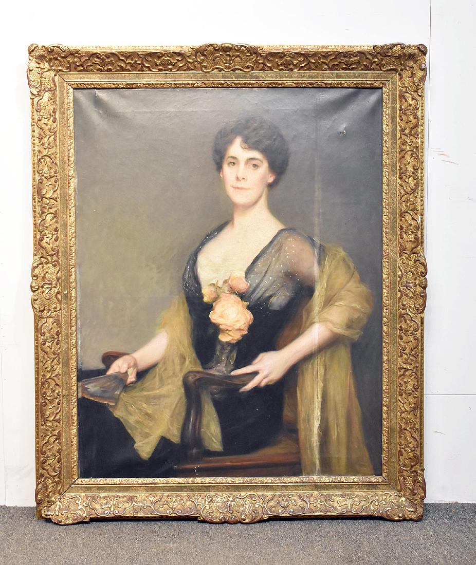 Julius LeBlanc Stewart Oil/Canvas, Portrait: Julius LeBlanc Stewart (American, 1855-1919). An oil on canvas portrait of a woman. Signed upper left and dated 1913. Canvas: 43 in x 34 in.