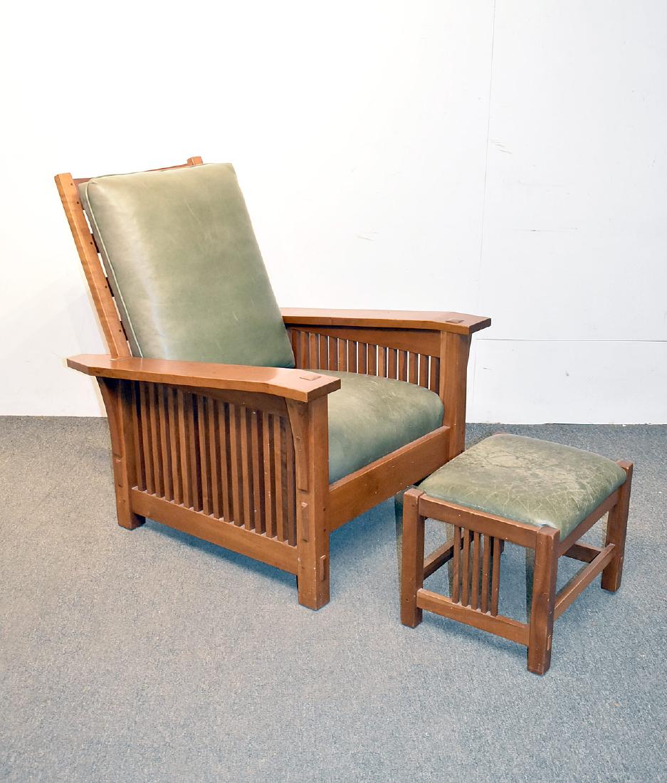 Stickley Cherry Spindle Morris Chair and Ottoman