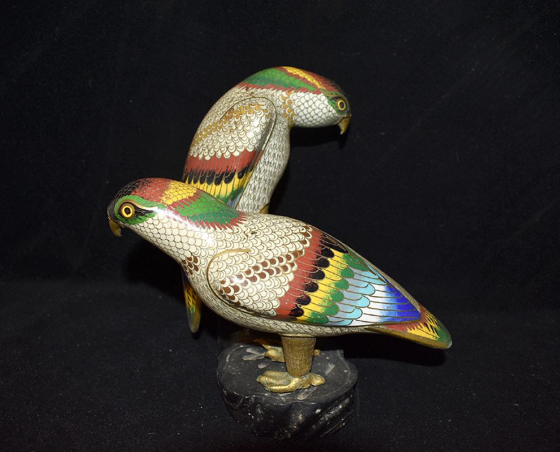 Pair of CloisonnÃ© Parrots on Wood Stand (1 of 5)
