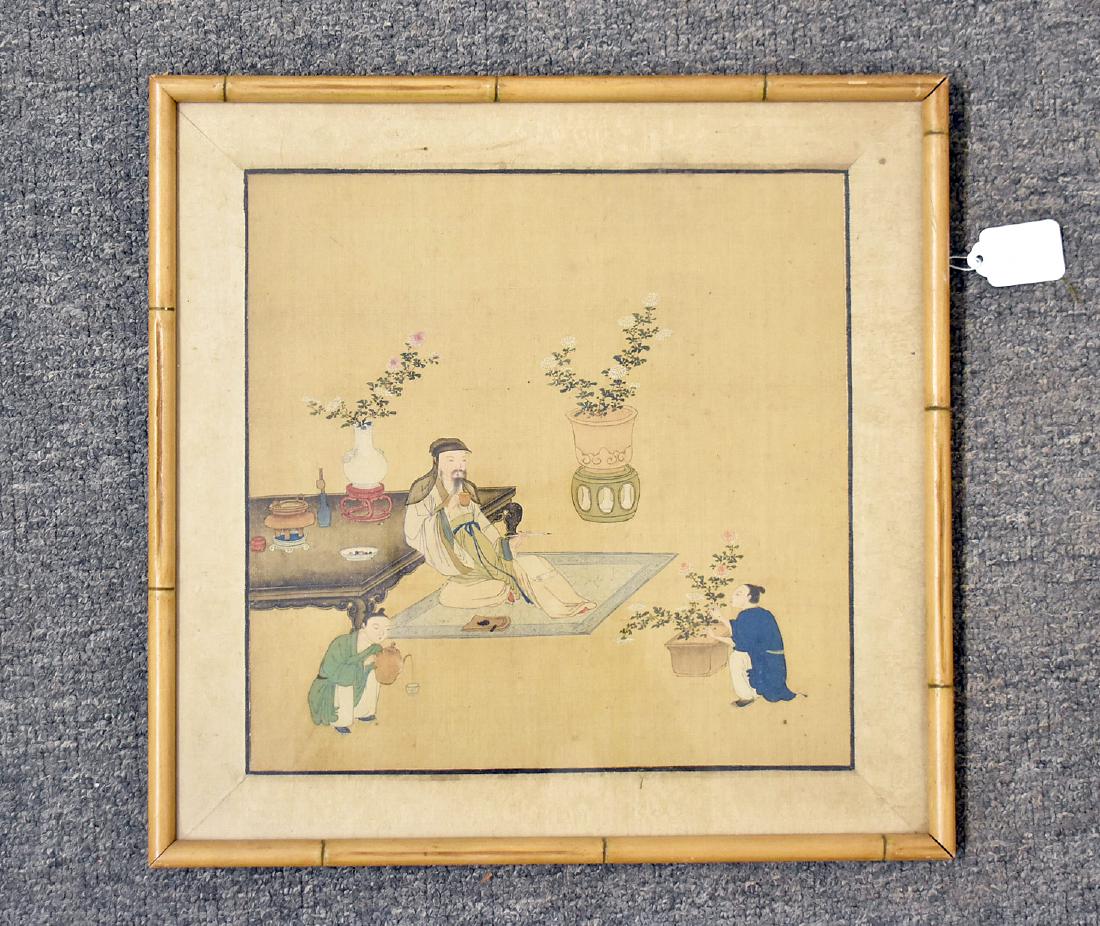 Asian Painting on Silk: Interior Scene (1 of 2)
