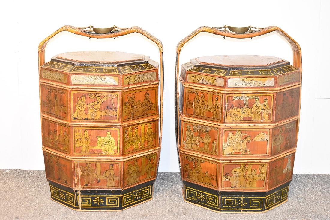 Pair of Chinese Lacquered Stacking Wedding Boxes (1 of 3)