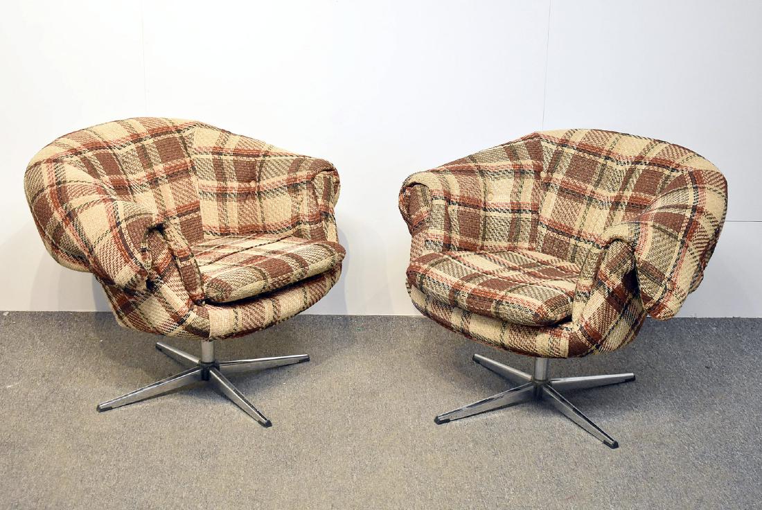 Pair of Overman Plaid Swivel Club Chairs (1 of 2)