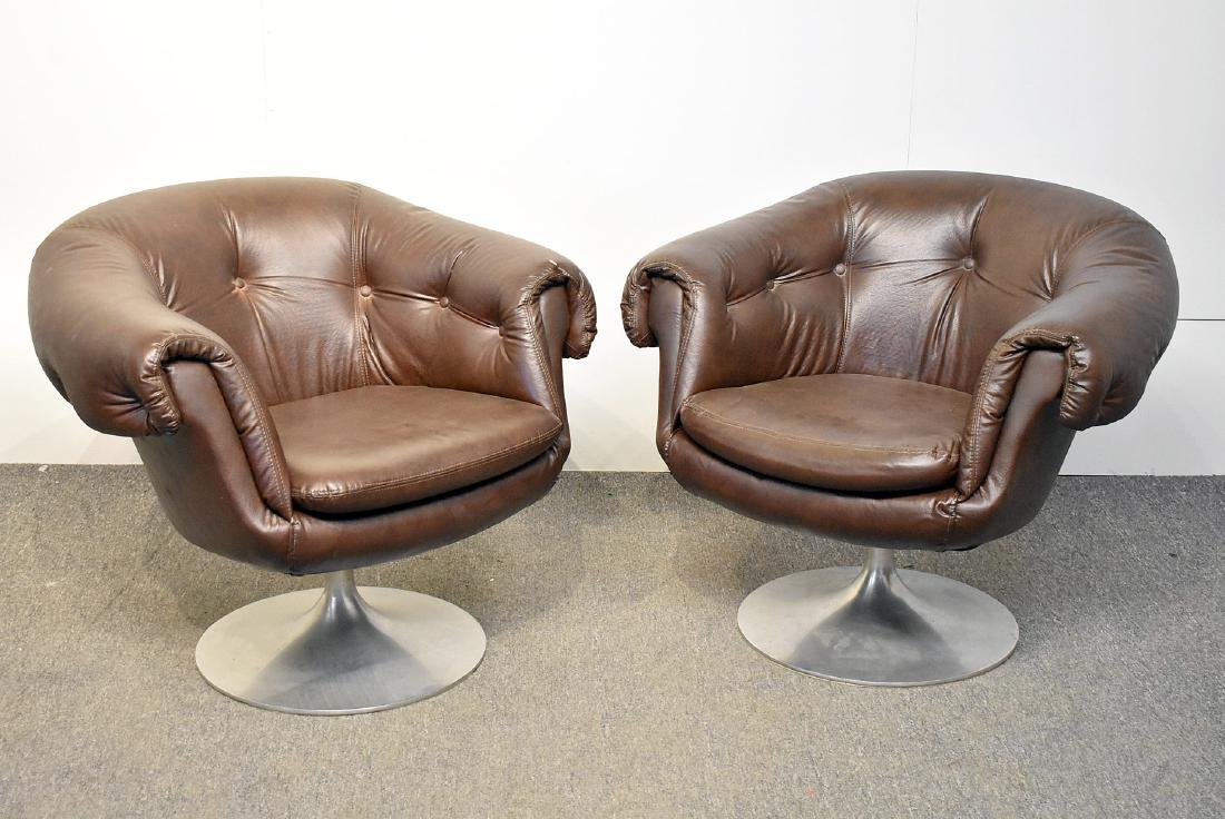Pair of Overman Brown Swivel Club Chairs (1 of 4)