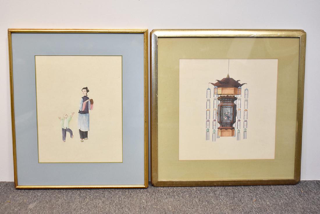 Two Chinese Watercolors: Lantern, Figures (1 of 3)