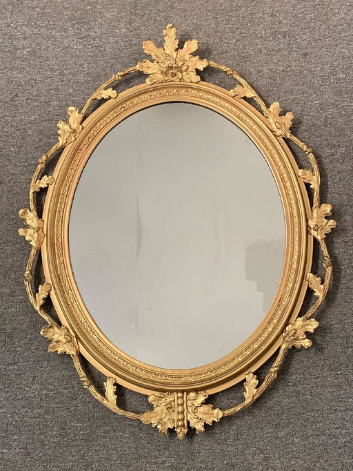 Oval Mirror With Giltwood Oak And Acorn Frame