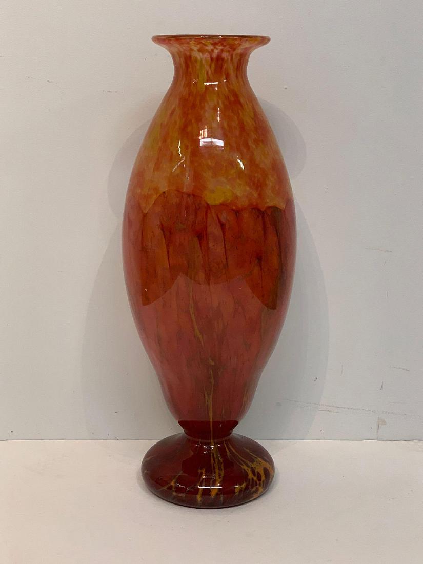 Charles Schneider. French Art Glass Vase: Charles Schneider (1881-1953). A large French Art Deco glass vase, signed and marked "France" on underside. 21in tall.